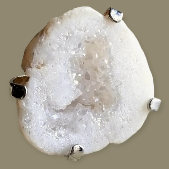 Natural Druzy Agate Crystal Stone Adjustable Statement Ring - Picture 4 of 16